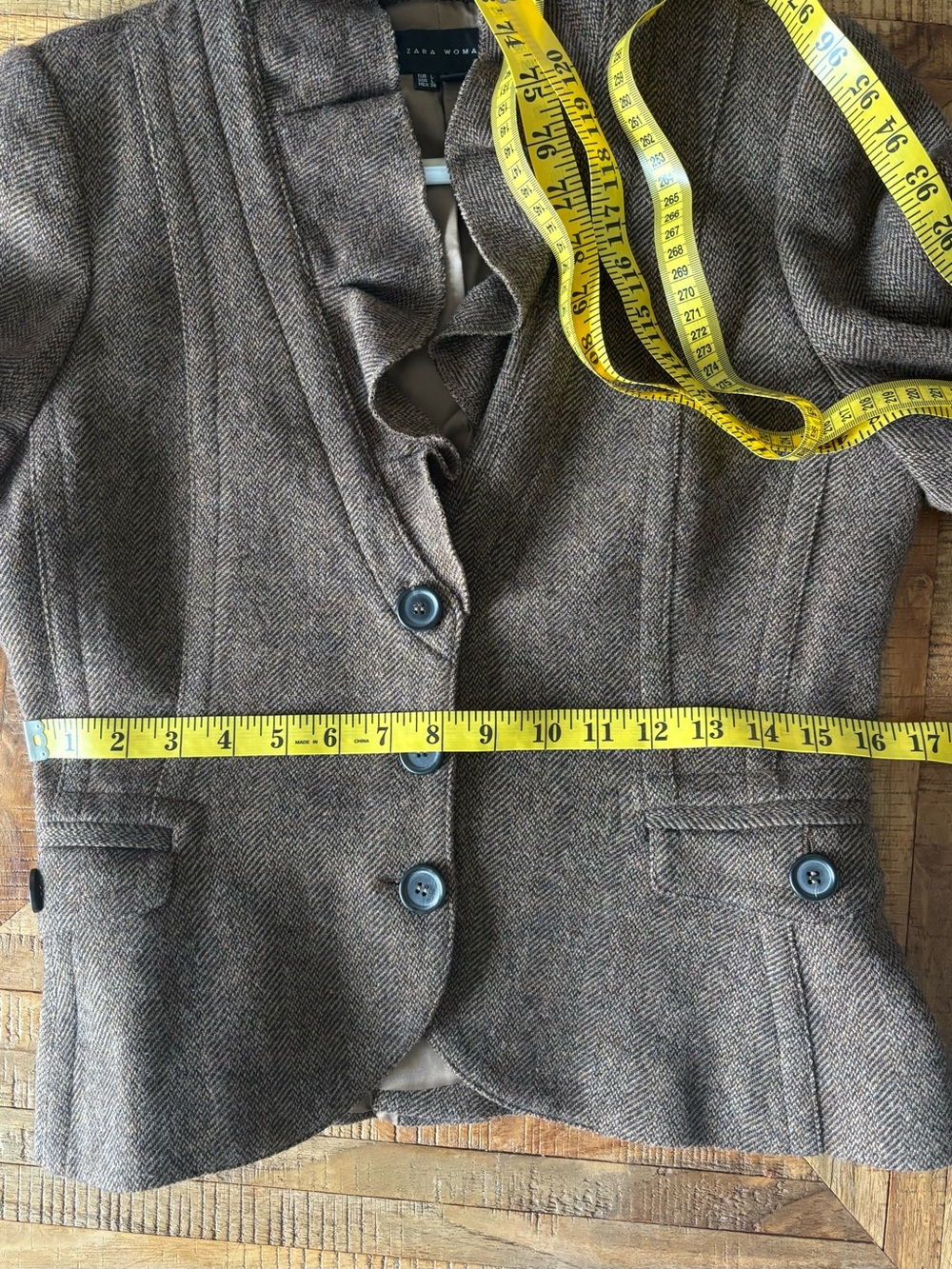Zara Brown Ruffle Collar Wool Blend Blazer - Picture 6 of 6